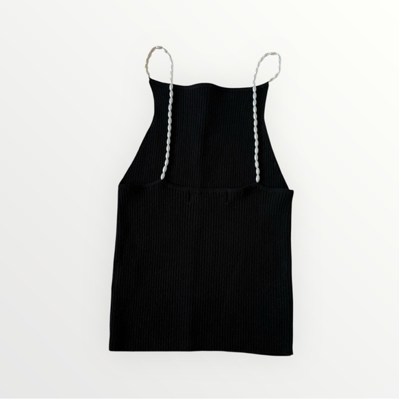Musier Paris Black Knit Bateau Top with Pearl Straps 36 small - Picture 3 of 7